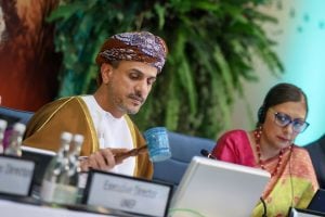 Man uses a gavel at UN conference