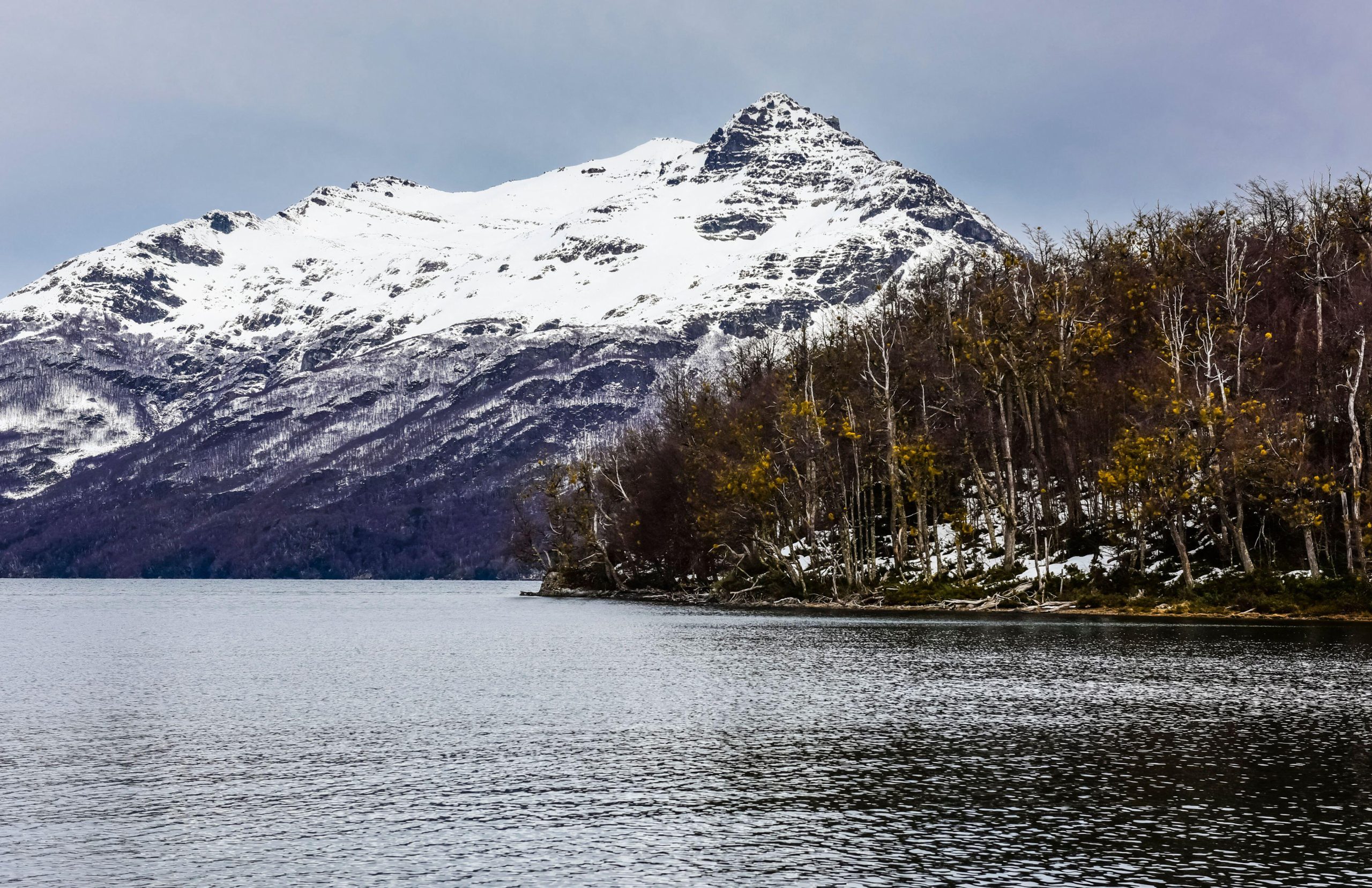 lake beneath snowcapped mountain