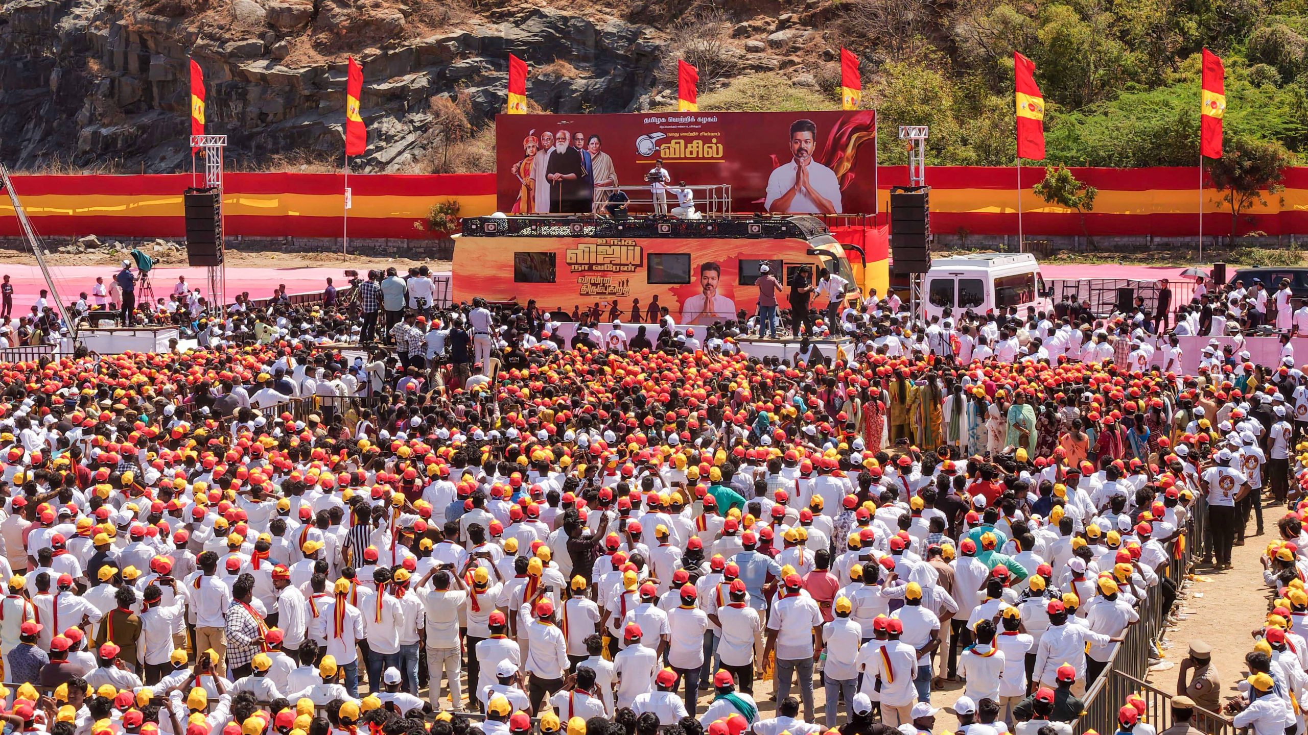 <p>A political rally in Salem, Tamil Nadu, India drew thousands of supporters as a newly launched party began its campaign ahead of the state assembly elections (Image: Imago / Alamy)</p>