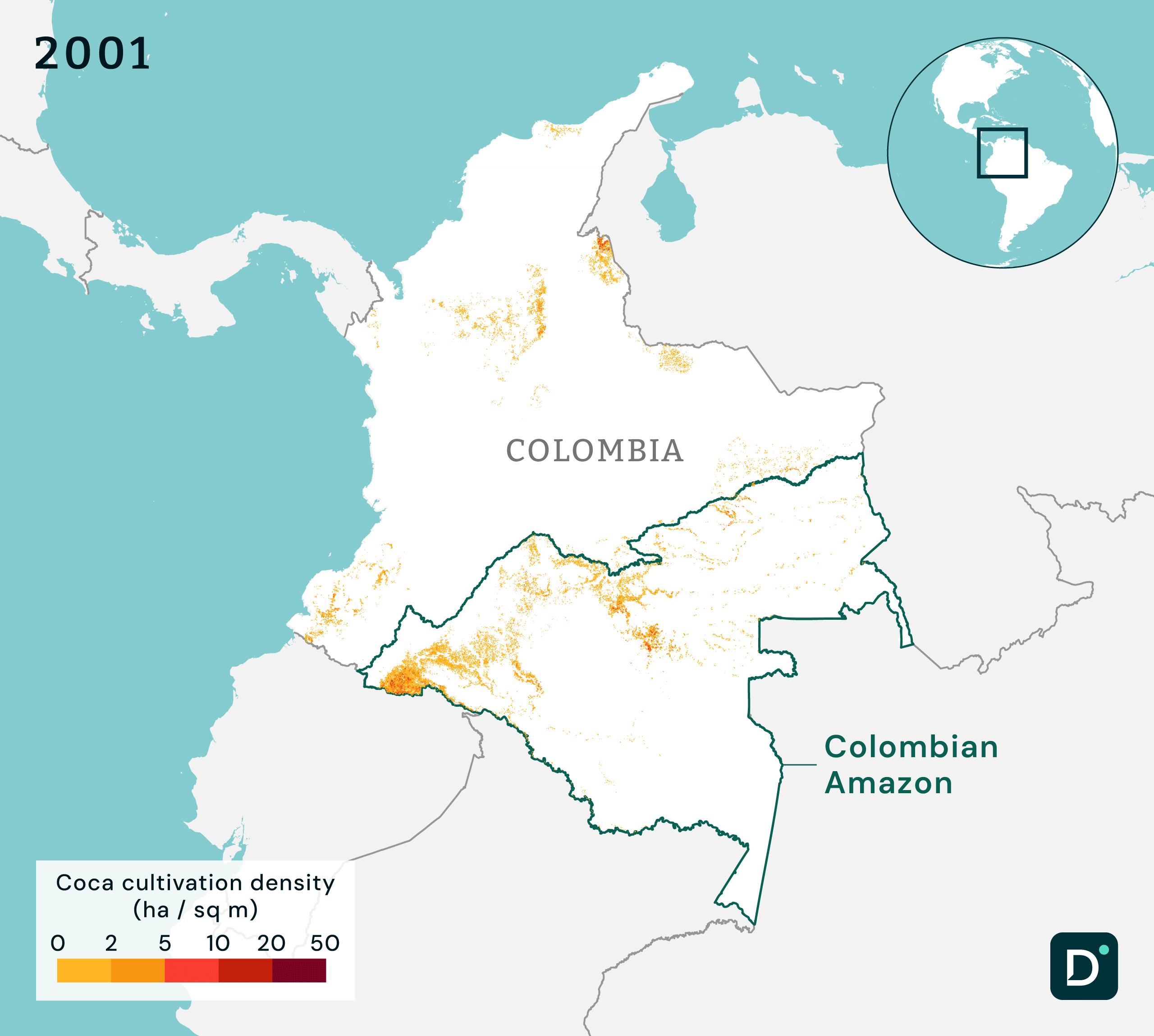 Map of Colombia coca plantation