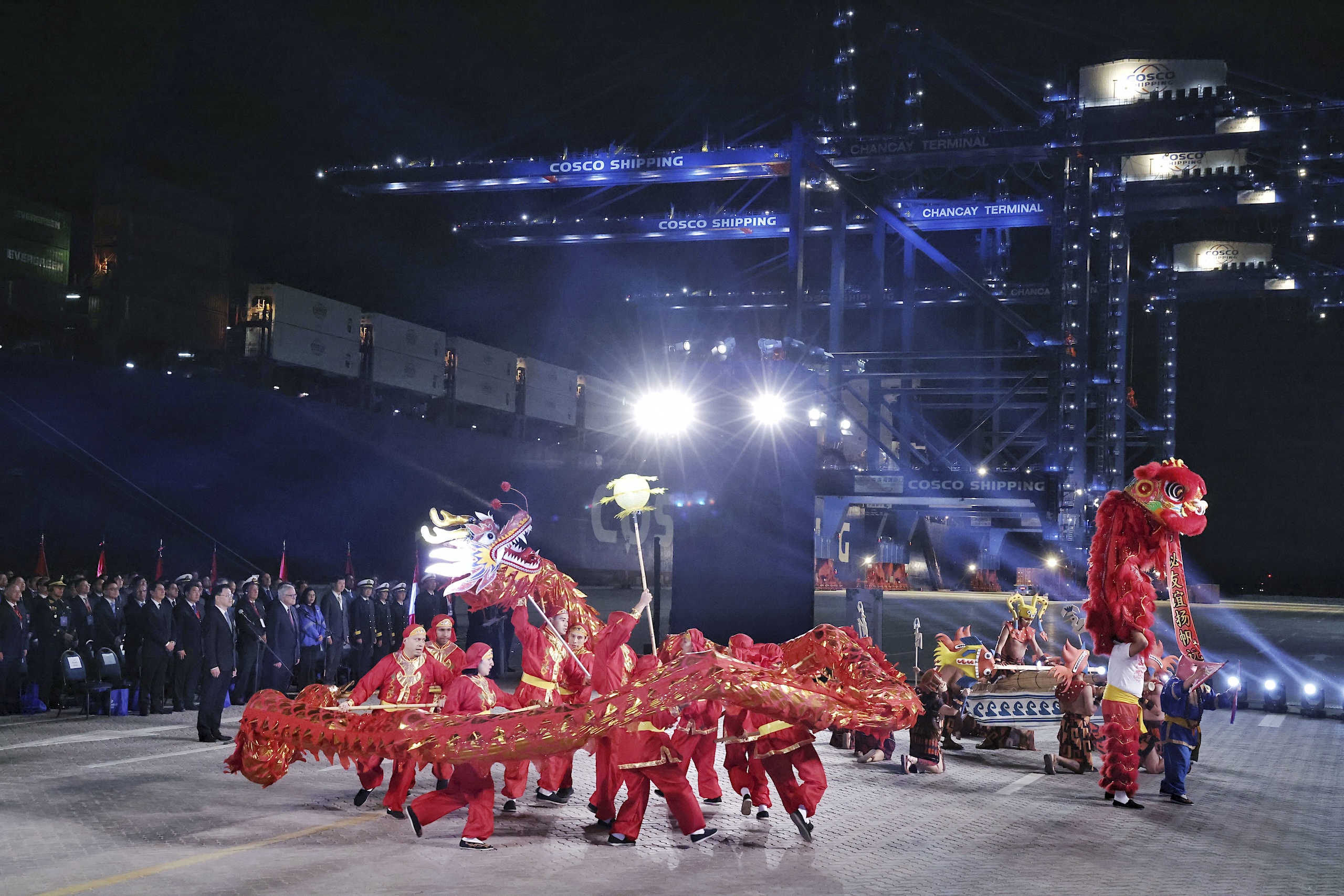 <p>The inauguration of the Chancay megaport in Peru, November 2024. Built by China’s state-owned logistics company COSCO Shipping, the terminal is a major hub for mineral exports to China and other Asian markets (Image: <a href="https://flic.kr/p/2queXgE">Presidencia Perú</a> / <a href="https://www.flickr.com/people/presidenciaperu/">Flickr</a>, <a href="https://creativecommons.org/licenses/by-nc-sa/2.0/deed.pt-br">CC BY NC SA</a>)</p>