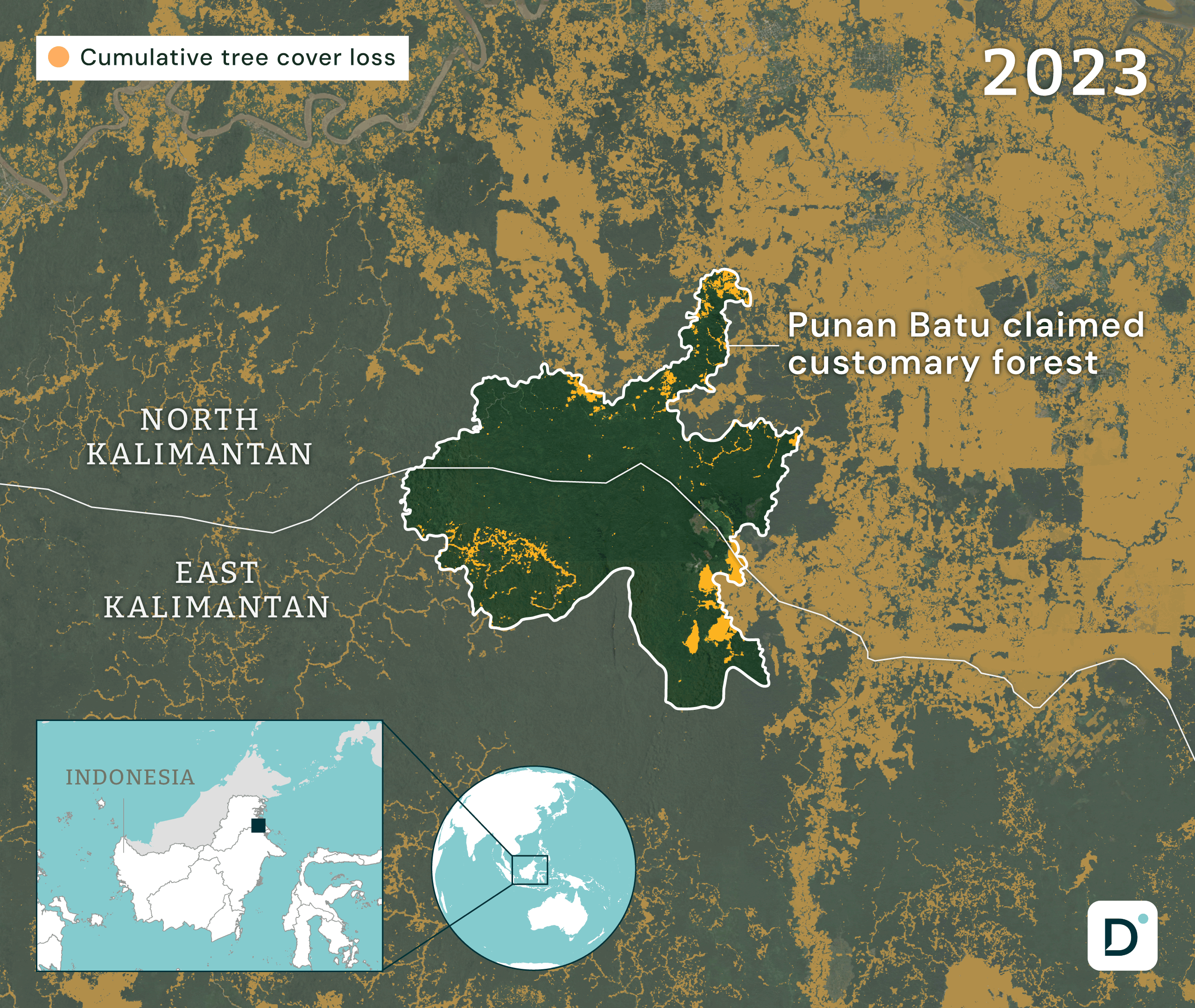 a map showing deforestation in Punan Batu