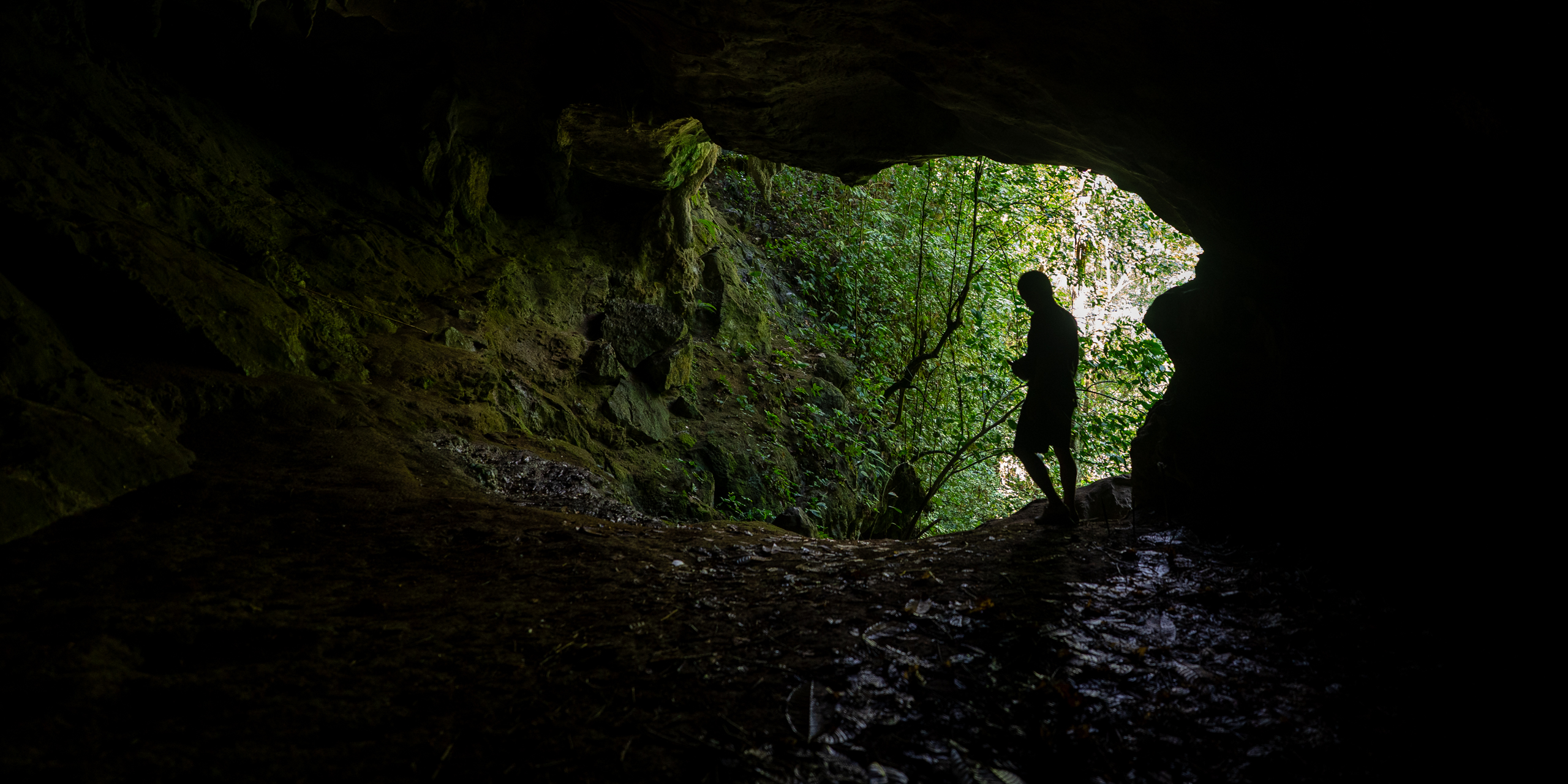 <p>A member of the Punan Batu community stands at the entrance to one of the caves after which they are named. Thought to be the last hunter-gatherers in Indonesian Borneo to still lead a nomadic way of live, the group are waiting for government recognition of their ancestral territory, to protect the forest they have long called home (Image: <a href="https://www.instagram.com/ary_mhbrsbrn">Muhibar Sobary Ardan</a> / Dialogue Earth)</p>