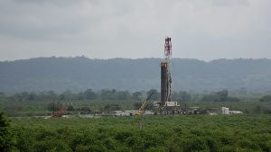 oil well surrounded by greenery