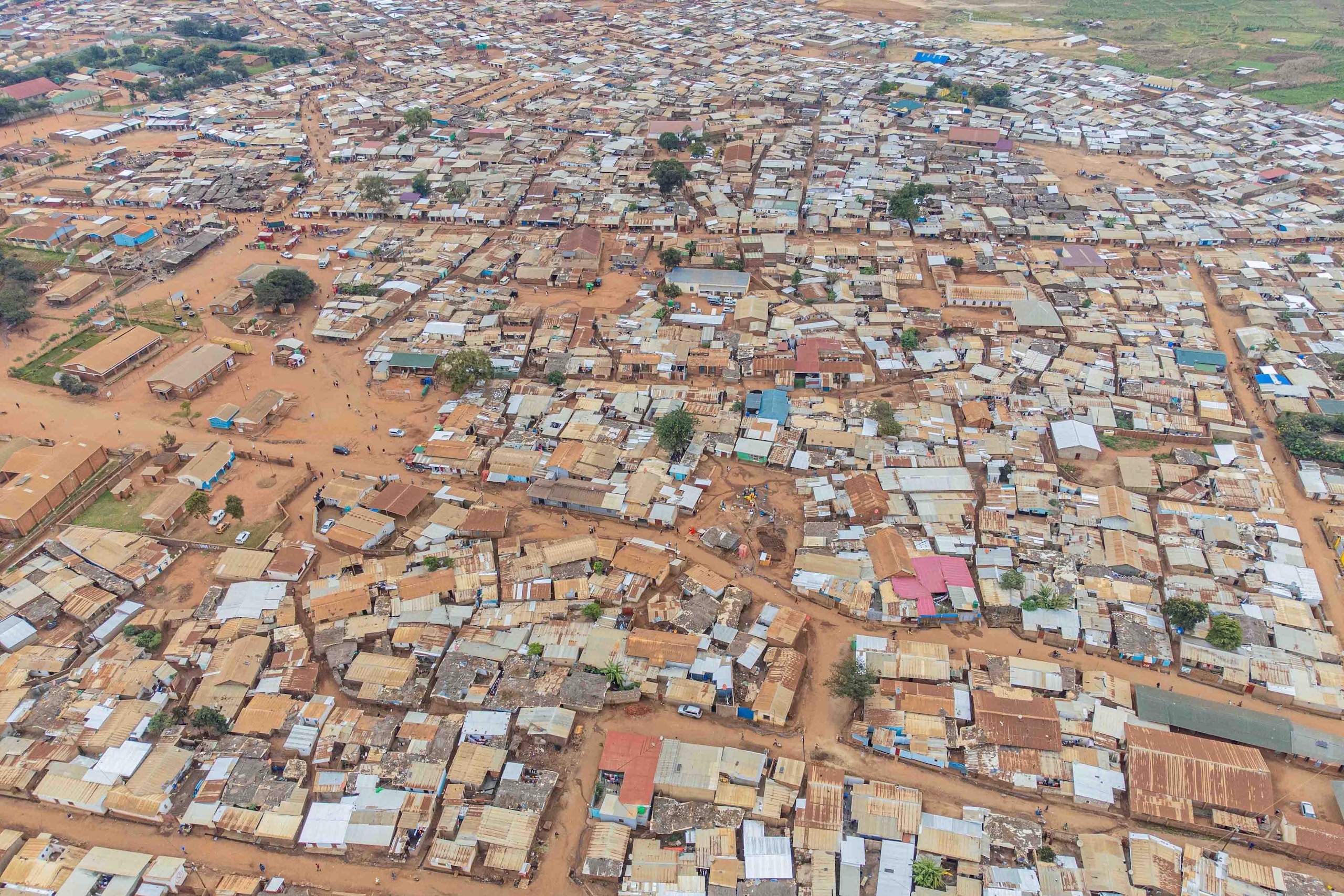 An aerial view of the sprawling maze of shelters