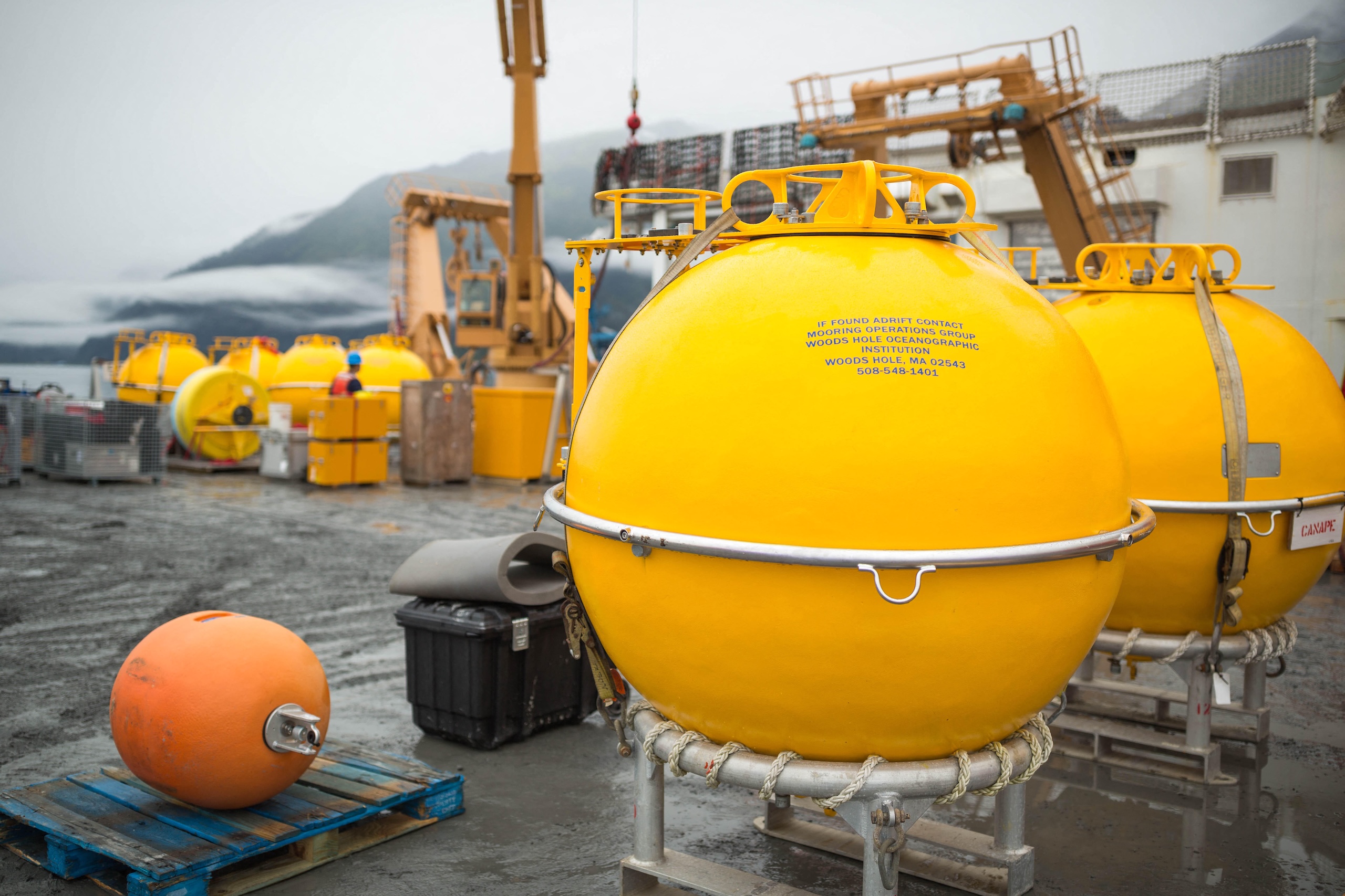 <p>Moorings wait to be loaded onto a US coast guard vessel in 2016 as part of a Woods Hole Oceanographic Institution study (Image: Loren Holmes / Adn / Alaska Dispatch News / ZUMA Wire /Alamy)</p>