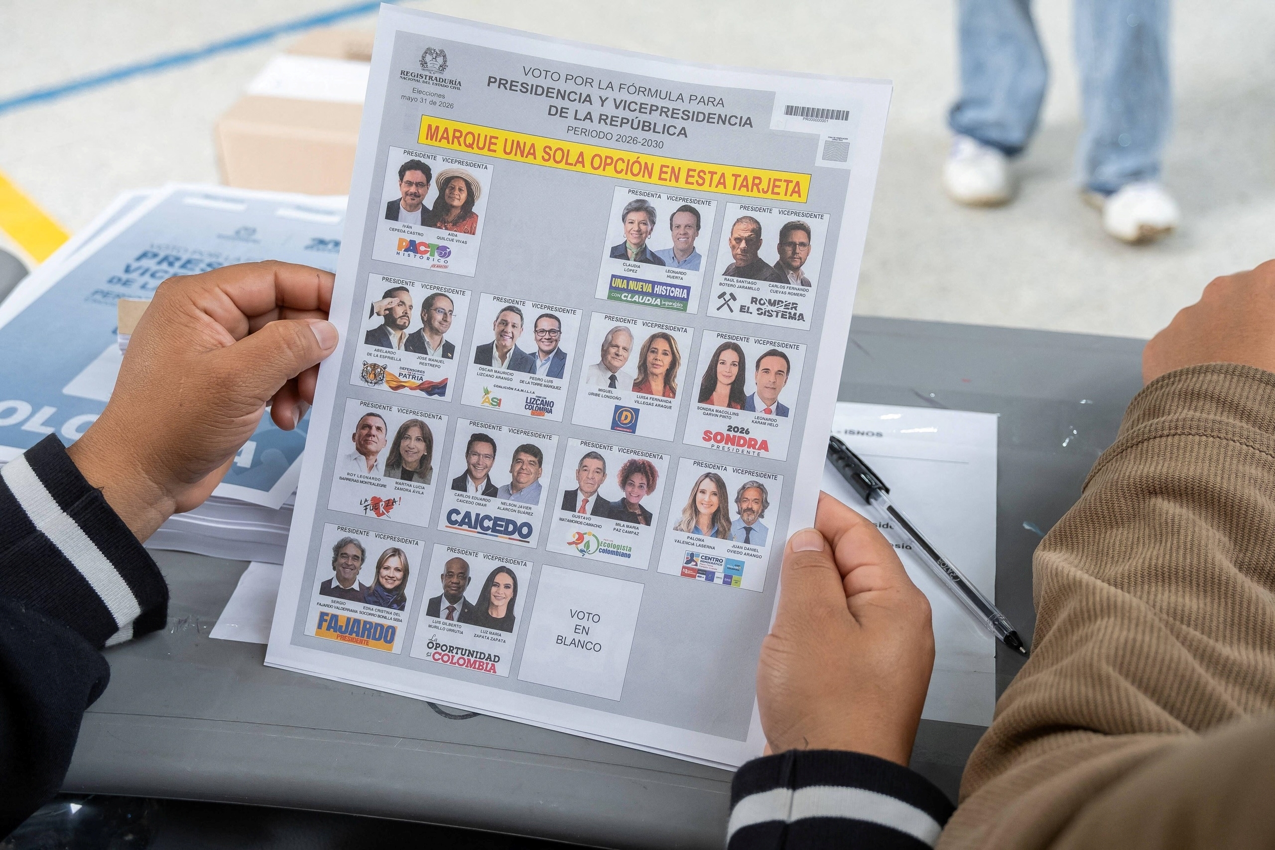 ballot paper held up