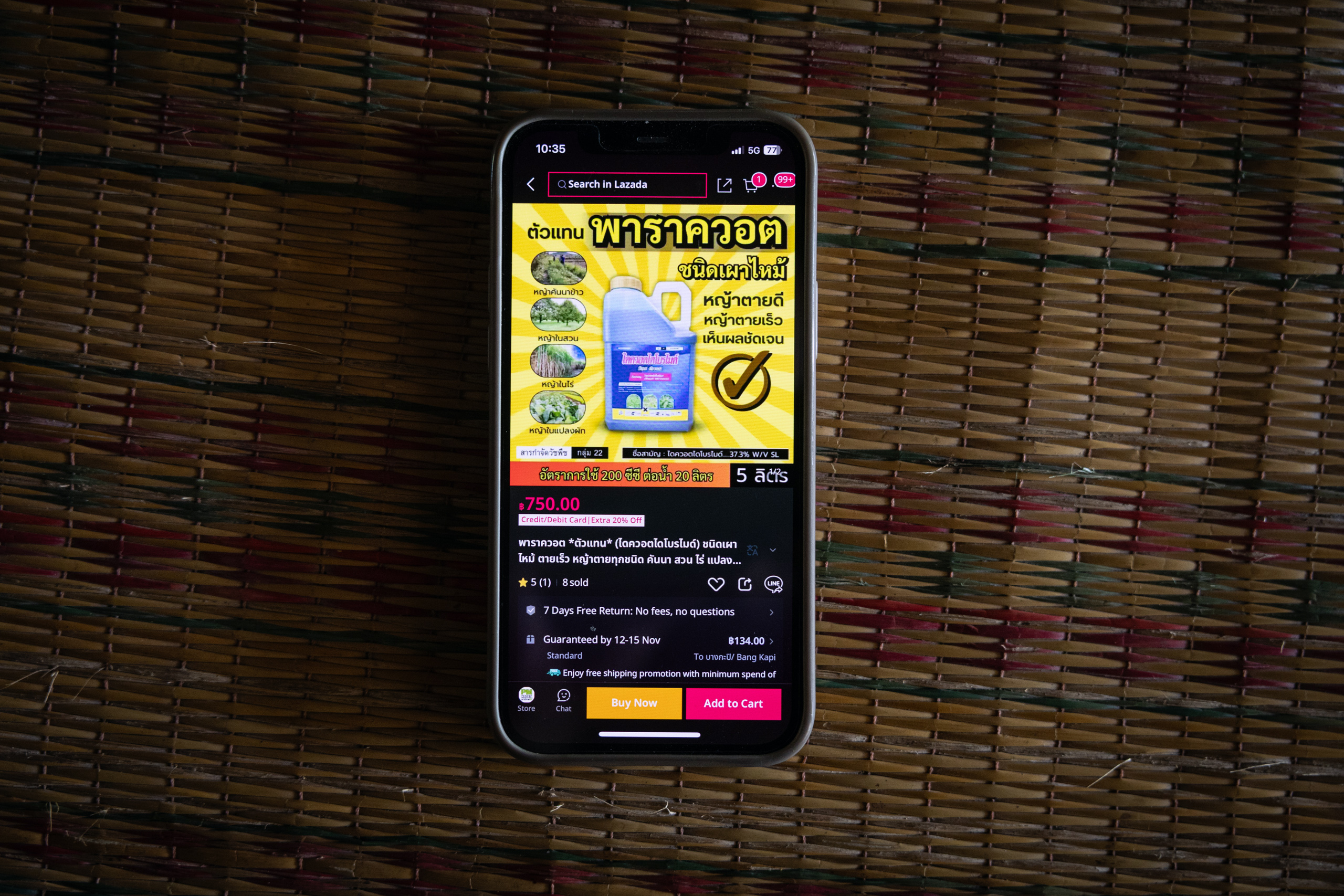 A close-up of a phone screen showing a paraquat product