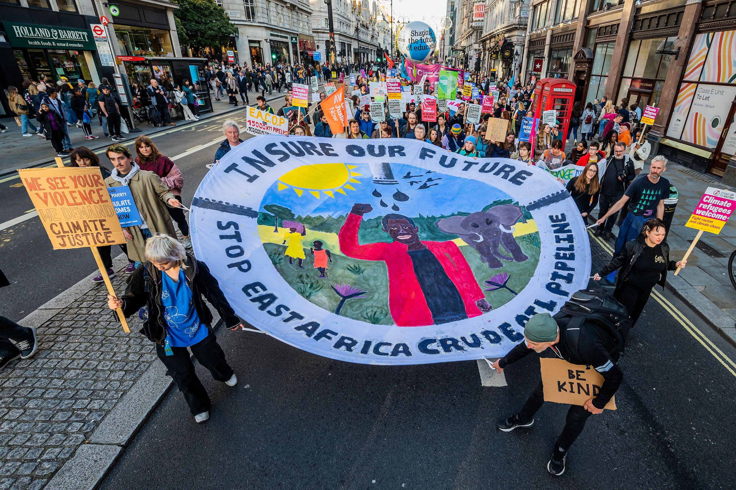<p>A 2022 protest against the pipeline in London, where EACOP Ltd is registered and where a case was recently filed at the high court: four Ugandan farmers are seeking to stop the company from transporting oil through its pipeline (Image: Guy Bell / Alamy)</p>