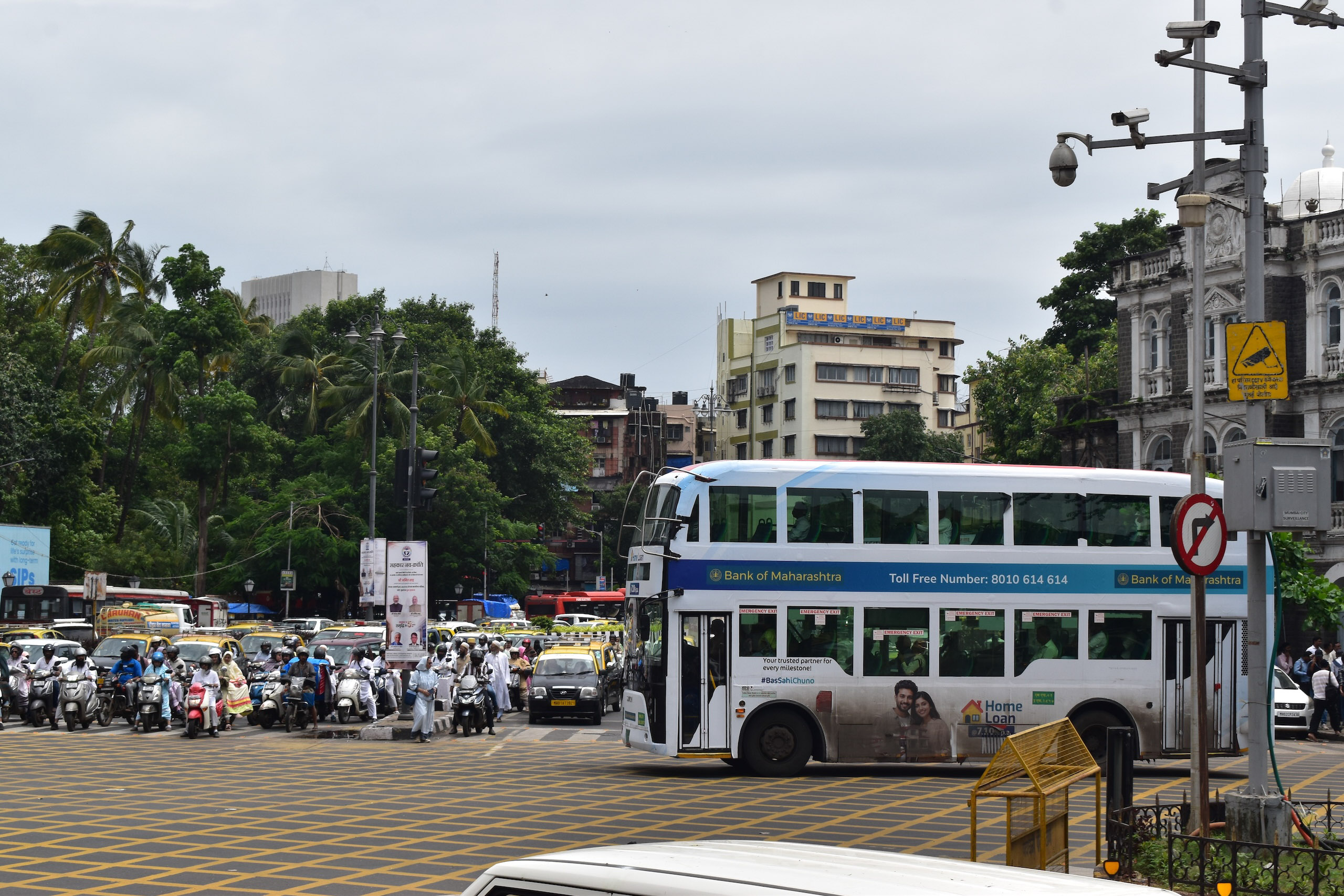 white double decker bus