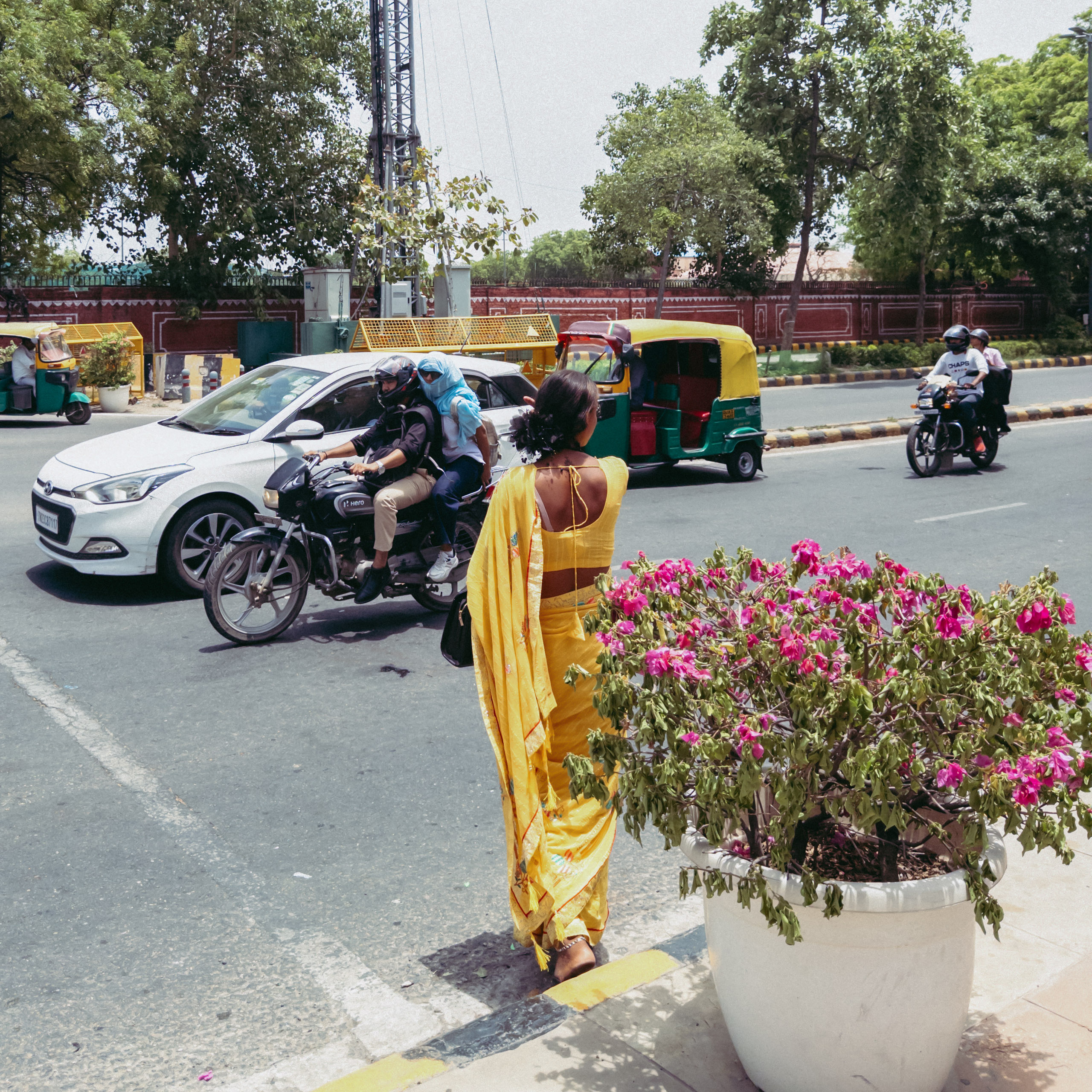 woman walking into traffic