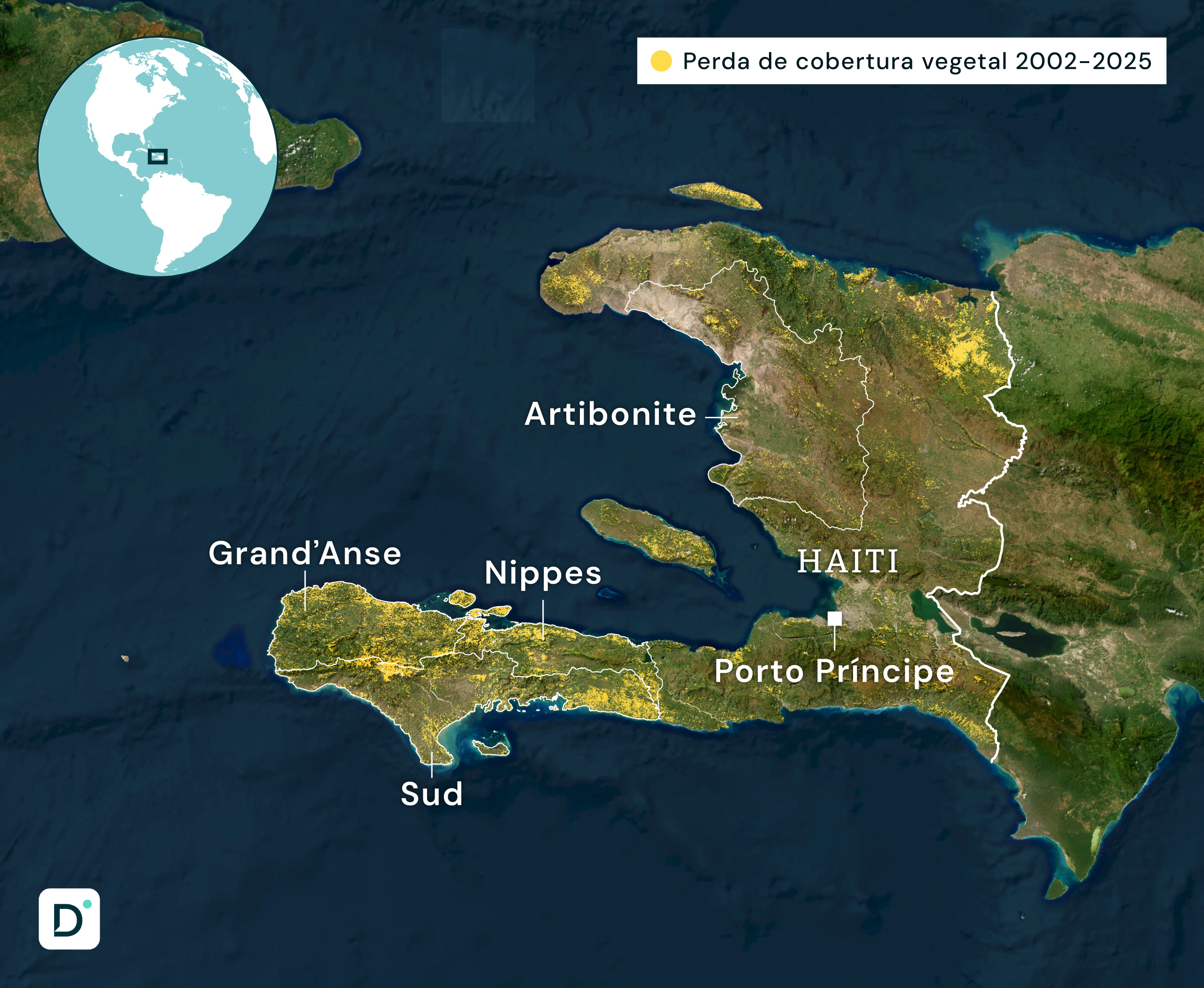 Perda de vegetação tem sido mais acentuada no sudoeste do Haiti