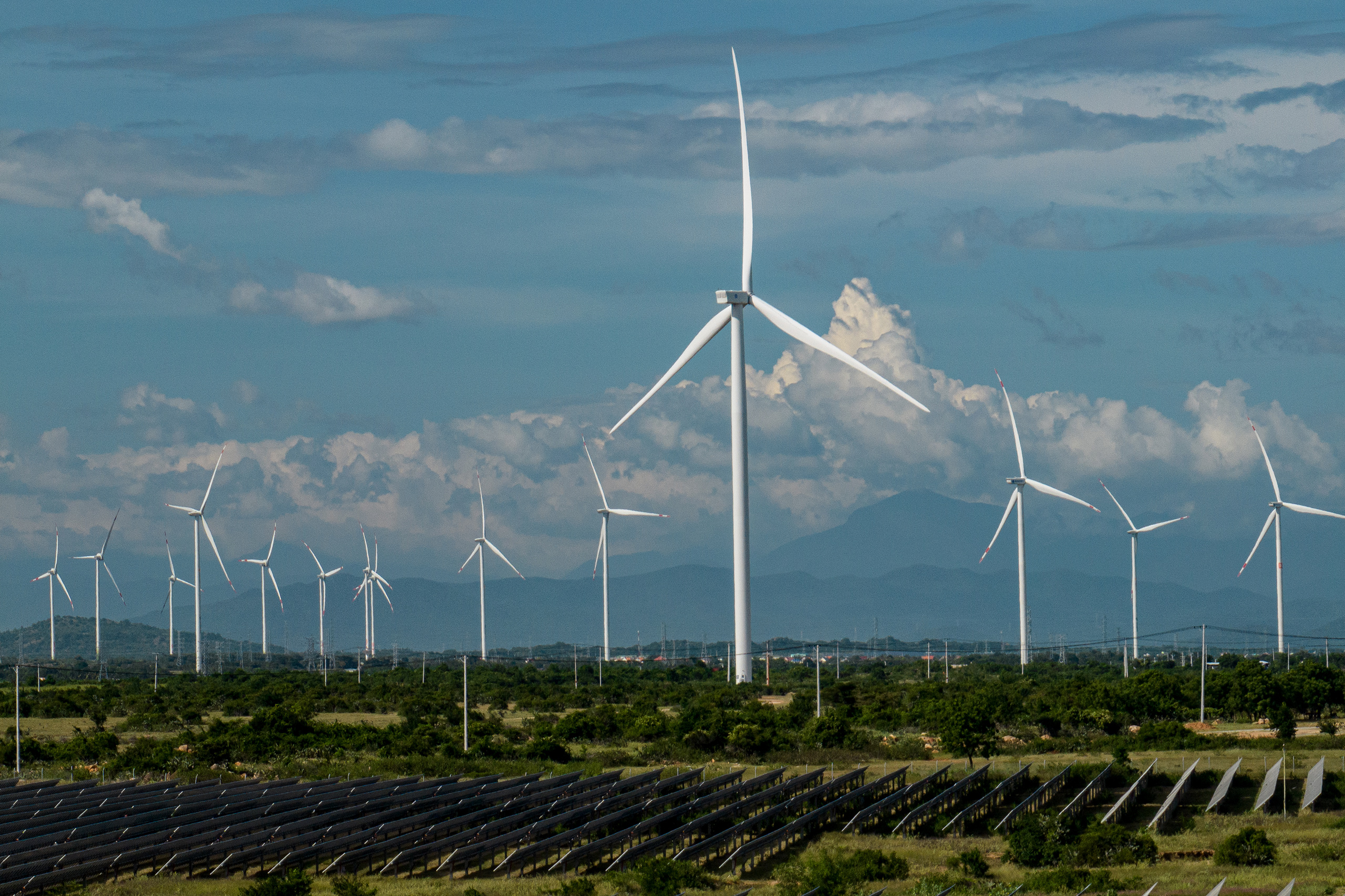 Wind turbines and solar panels