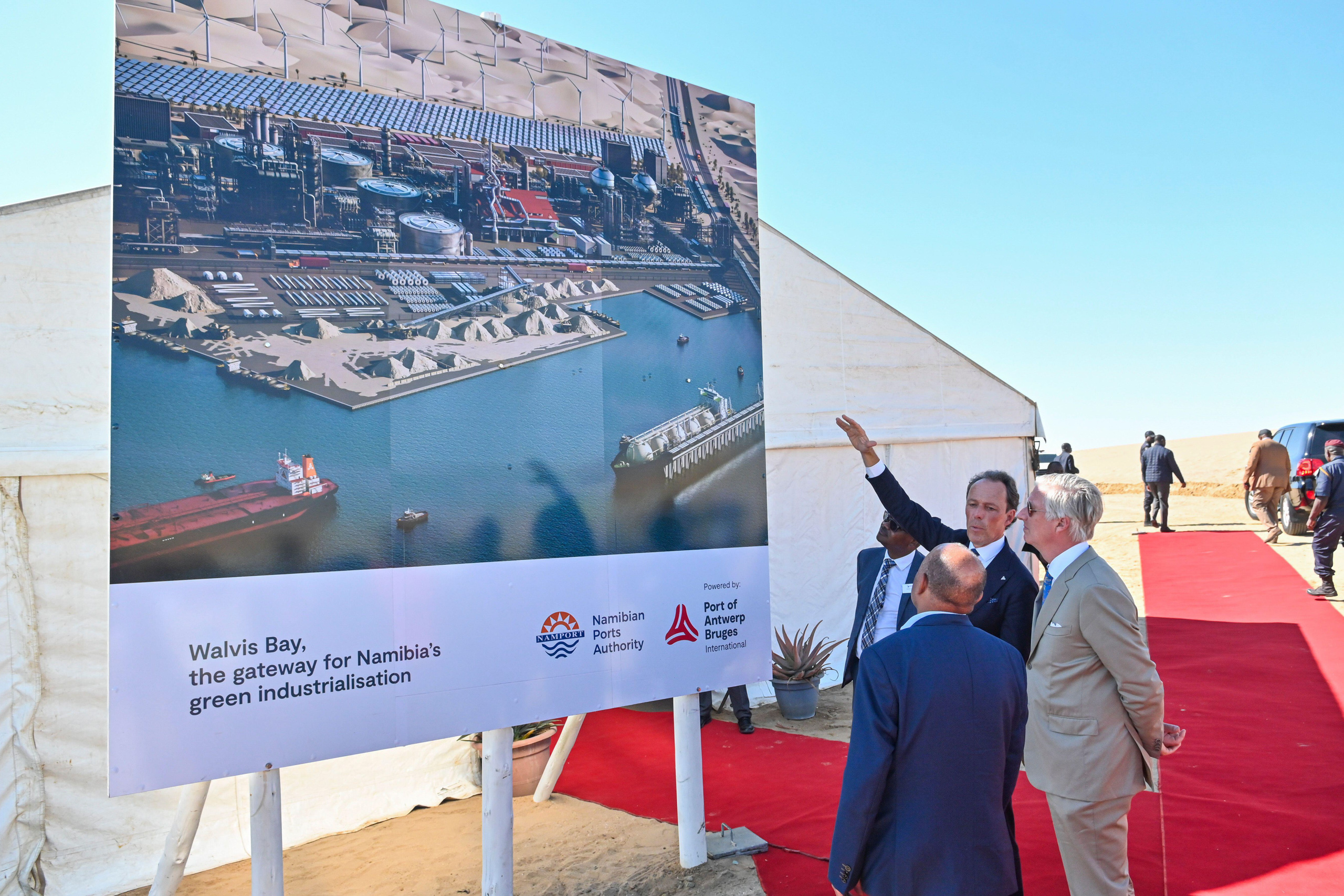 <p>King Philippe of Belgium (right) visits the Walvis Bay green hydrogen project in Namibia (Image: F Andrieu / Sipa US / Alamy)</p>
