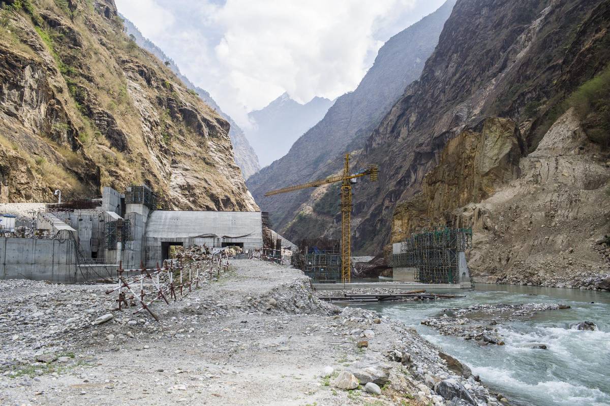 Work is yet to resume at the Upper Tamakoshi dam site after the road was destroyed by last year's earthquake. Image from Dolakha, Nepal. [All photos by Nabin Baral]