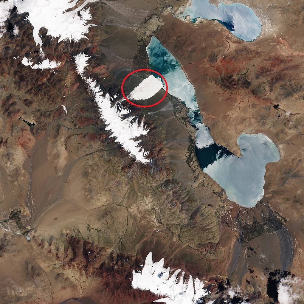 Icefall marked in red [image by NASA]