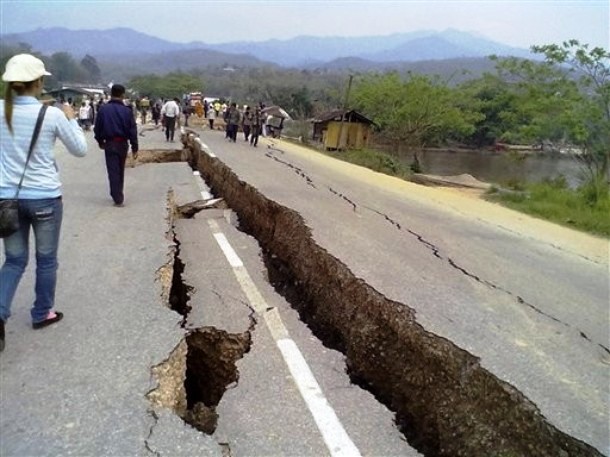 Damage from the earthquake in Tarlay, Shan state, Myanmar, March 25, 2011. The Thursday night quake, measured at a magnitude 6.8 by the U.S. Geological Survey, toppled homes in northeastern Myanmar and killed dozens of people. (AP Photo/DVB, Alinyaung)
