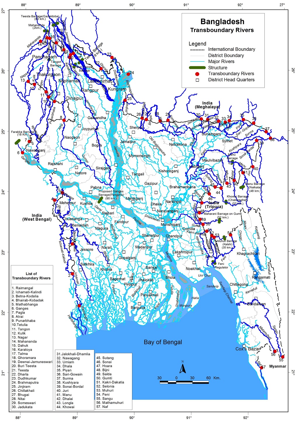 Bangladesh's shared rivers [image by the Joint Rivers Commission, Bangladesh]