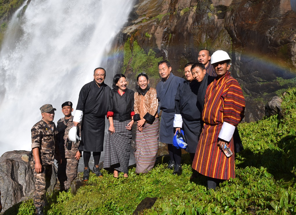 Druk Green Power Corporation team at the Takti waterfall near Chukha project [image courtesy Chhewang Rinzin]