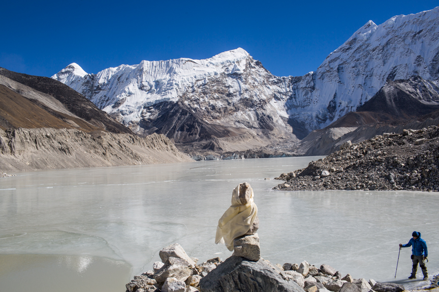Imja is one of the biggest glacial lakes in the Everest Region of Nepal Himalaya at 5,010 meters above sea level. Since 1960 the small lake has increased to 1.28 square kilometres and 150 metres deep. Dolakha District , Nepal