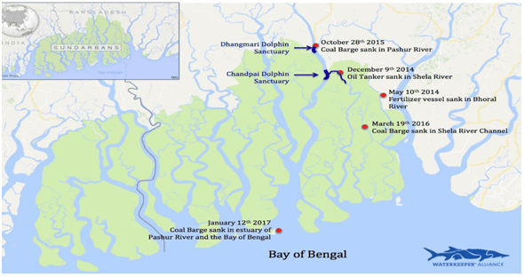 A history of accidents [map courtesy Waterkeepers Alliance]