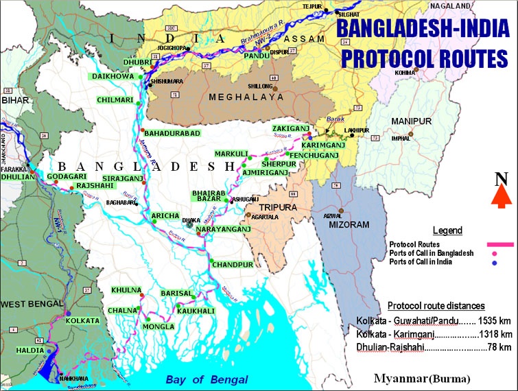 Protocol routes between India and Bangladesh [Source: Bangladesh Inland Water Transport Authority]
