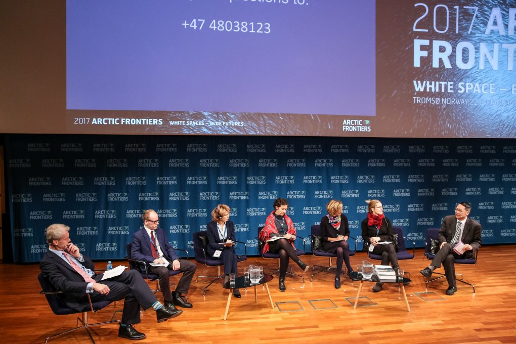 Yang Jian, VP of the Shanghai Institutes for International Studies, at the far right, at a discussion on Cross Border Cooperation in times of Political Changes [image: Alberto Grohovaz / Arctic Frontiers 2017]