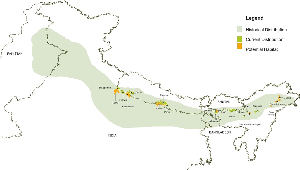 Map of rhino distribution,  courtesy of WWF Nepal