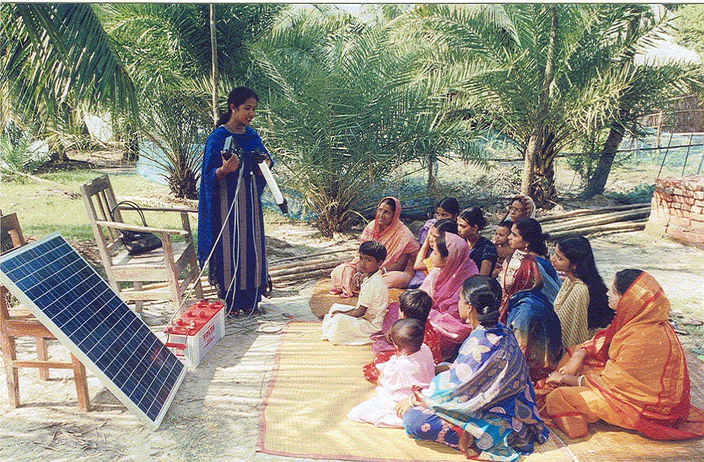 Bangladeshi women receiving training on using a solar home system in Bangladesh [image courtesy  ILO in Asia and the Pacific]